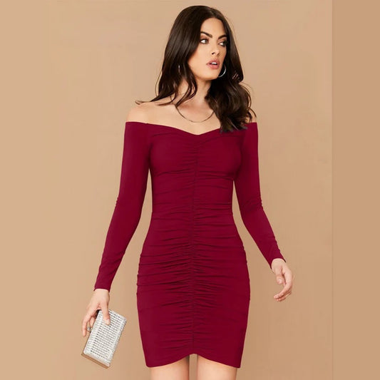 Maroon Knit Fabric Stylish Bodycon For Women