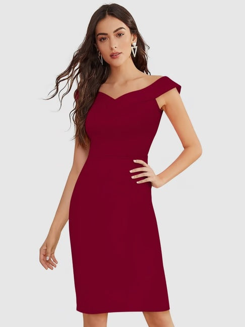 Maroon Off-Shoulder Bodycon Dress – Elegance for Every Occasion