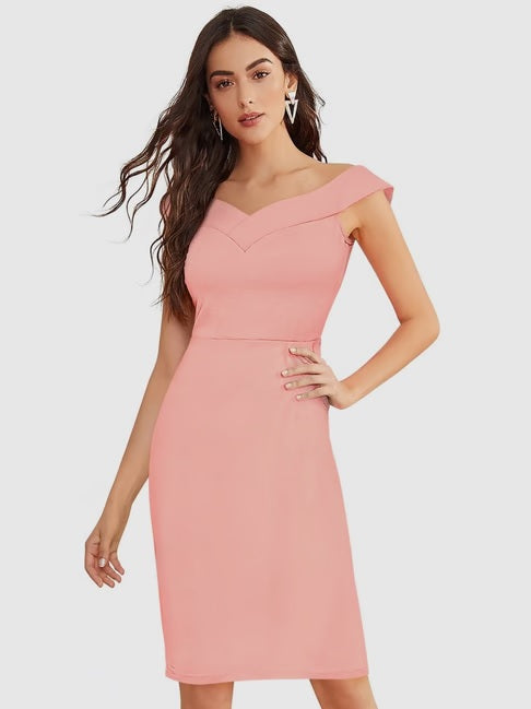 Blush Pink Off-Shoulder Bodycon Dress – Elegance for Every Occasion