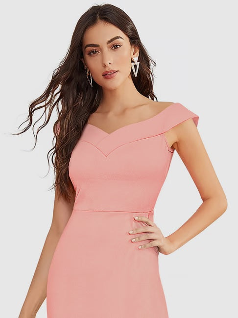 Blush Pink Off-Shoulder Bodycon Dress – Elegance for Every Occasion